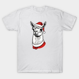 Christmas Llama with Santa Hat T-Shirt